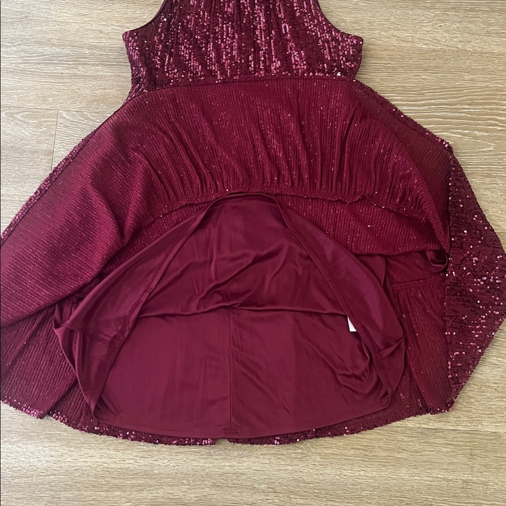 Eliza J Sequin Wine Halter Tiered Mock Neck Mini Dress size 4 - Picture 10 of 12